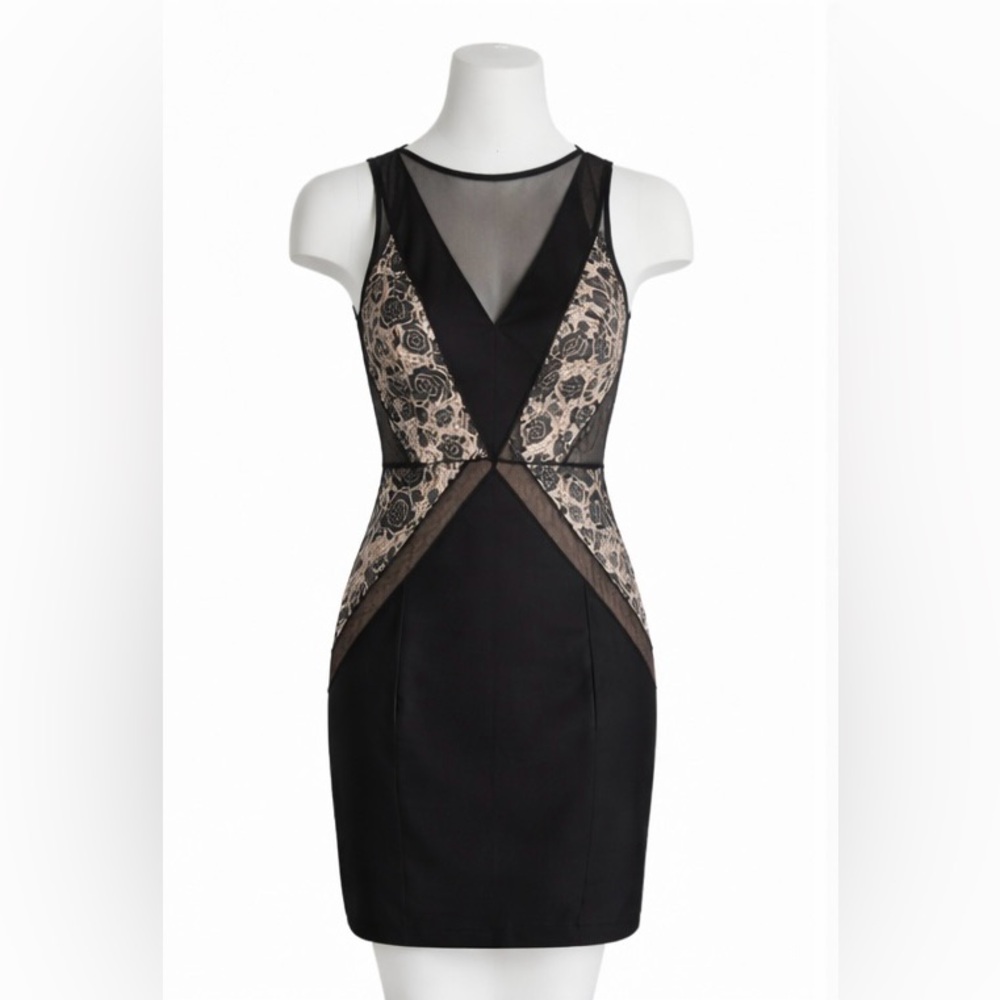Tracy Reese Black & Nude Lace Mesh Sleeveless Midi Dress | Size 6 | NWT